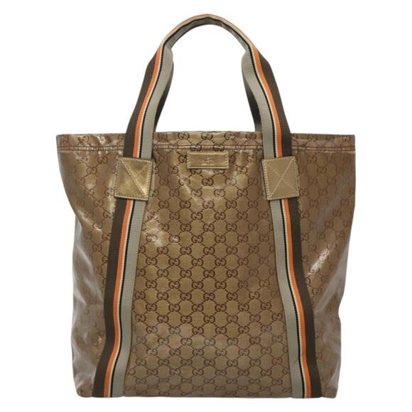 GUCCI GG Crystal Sherry Line Tote Bag Coated Canvas Brown - Picture 2 of 16